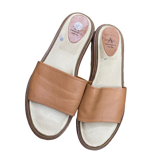 Aquatalia tan leather slide slippers size 10 - Picture 1 of 3